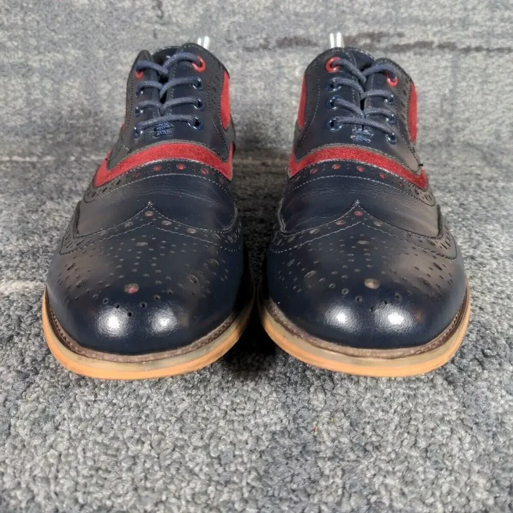 Cavani Men Ethan Brogue Navy Wine Leather Suede Oxford Wing Tip Dress Shoes US 8